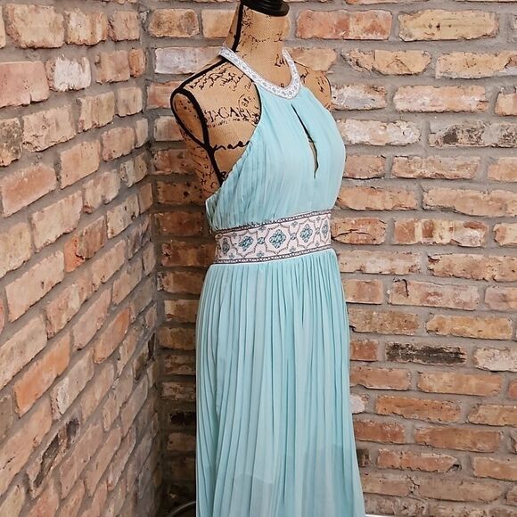 Boutique Style Aqua Halter Maxi dress size XL - Picture 4 of 12